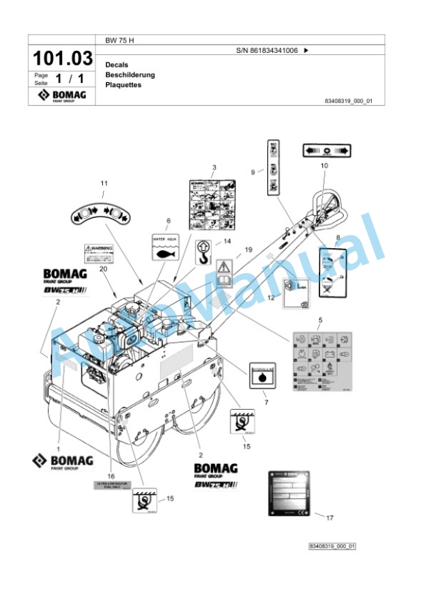 Bomag BW 75 H Double Vibratory Roller Spare Parts Catalogue 00825327 5 Bomag BW 75 H Double Vibratory Roller Spare Parts Catalogue 00825327-5