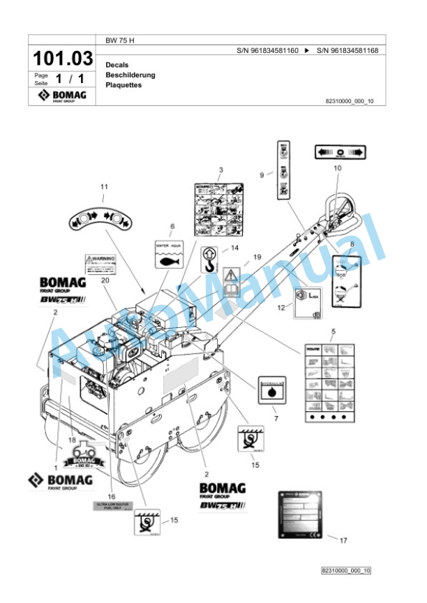 Bomag BW 75 H Double Vibratory Roller Spare Parts Catalogue 00826079 5 Bomag BW 75 H Double Vibratory Roller Spare Parts Catalogue 00826079-5