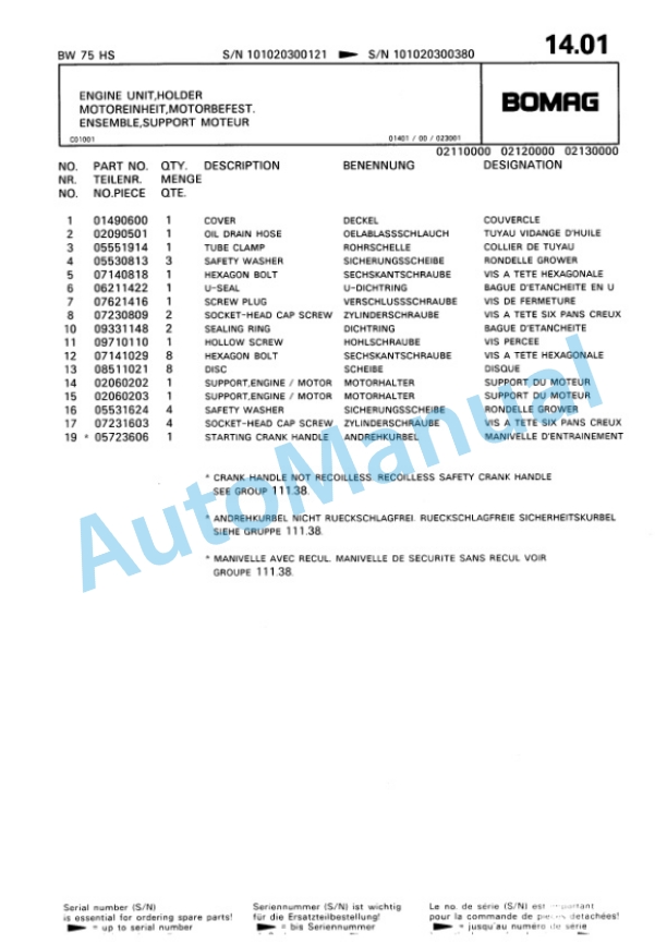Bomag BW 75 HS Double Vibratory Roller Spare Parts Catalogue 00810015 2 Bomag BW 75 HS Double Vibratory Roller Spare Parts Catalogue 00810015-2