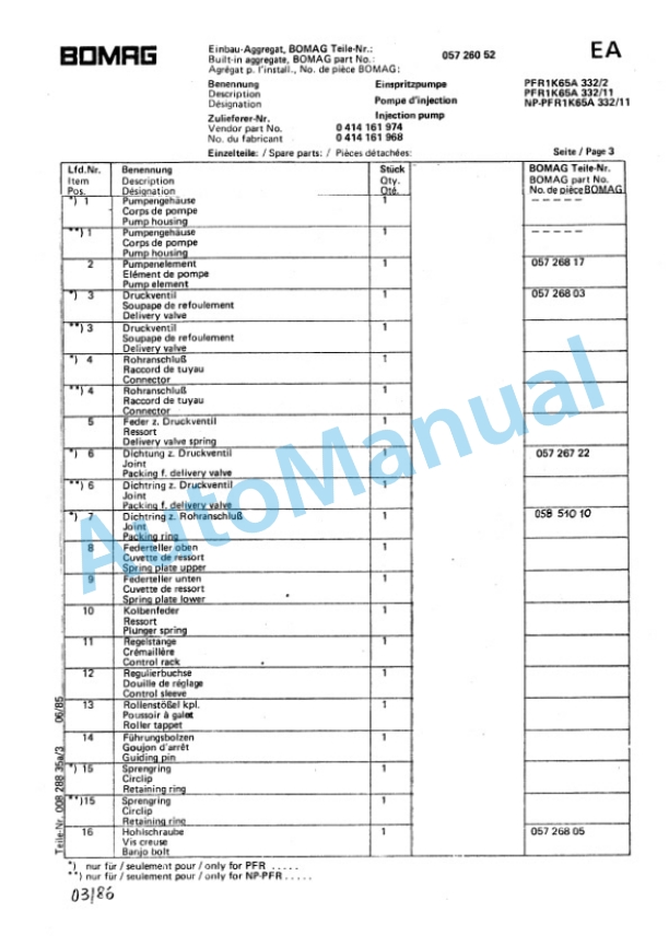 Bomag BW 75 HS Double Vibratory Roller Spare Parts Catalogue 00810520 5 Bomag BW 75 HS Double Vibratory Roller Spare Parts Catalogue 00810520-5