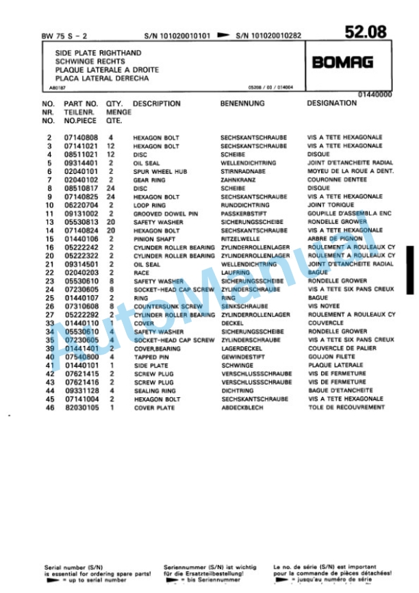 Bomag BW 75 S-2 Double Vibratory Roller Spare Parts Catalogue 00811409 3 Bomag BW 75 S-2 Double Vibratory Roller Spare Parts Catalogue 00811409-3
