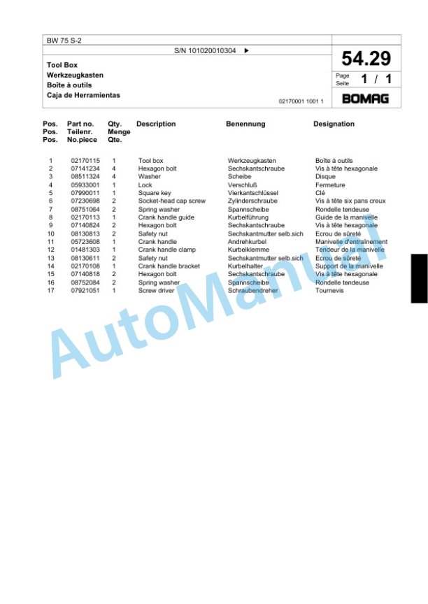 Bomag BW 75 S-2 Double Vibratory Roller Spare Parts Catalogue 00817565 4 Bomag BW 75 S-2 Double Vibratory Roller Spare Parts Catalogue 00817565-4