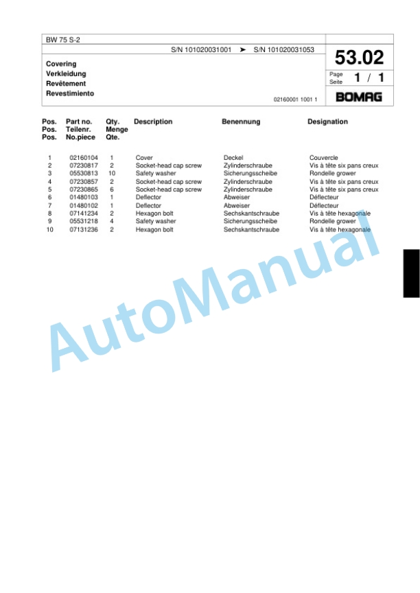 Bomag BW 75 S-2 Double Vibratory Roller Spare Parts Catalogue 00818077 3 Bomag BW 75 S-2 Double Vibratory Roller Spare Parts Catalogue 00818077-3
