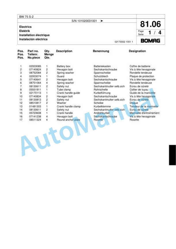 Bomag BW 75 S-2 Double Vibratory Roller Spare Parts Catalogue 00818077 4 Bomag BW 75 S-2 Double Vibratory Roller Spare Parts Catalogue 00818077-4