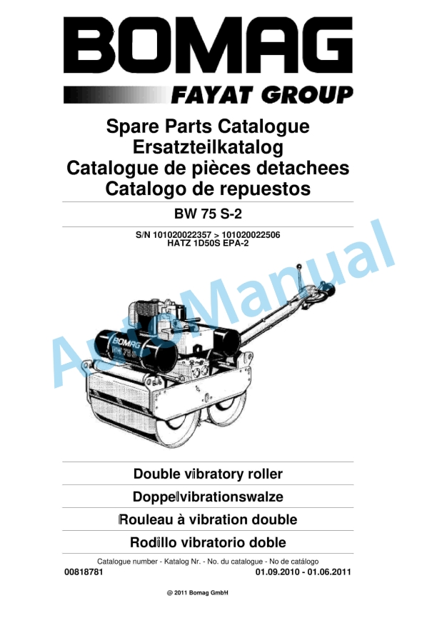 Bomag BW 75 S-2 Double Vibratory Roller Spare Parts Catalogue 00818781