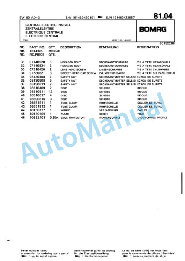 Bomag BW 80 AD-2, BW 80 ADH-2 Tandem Vibratory Roller Spare Parts Catalogue 00810280 3 Bomag BW 80 AD-2, BW 80 ADH-2 Tandem Vibratory Roller Spare Parts Catalogue 00810280-3