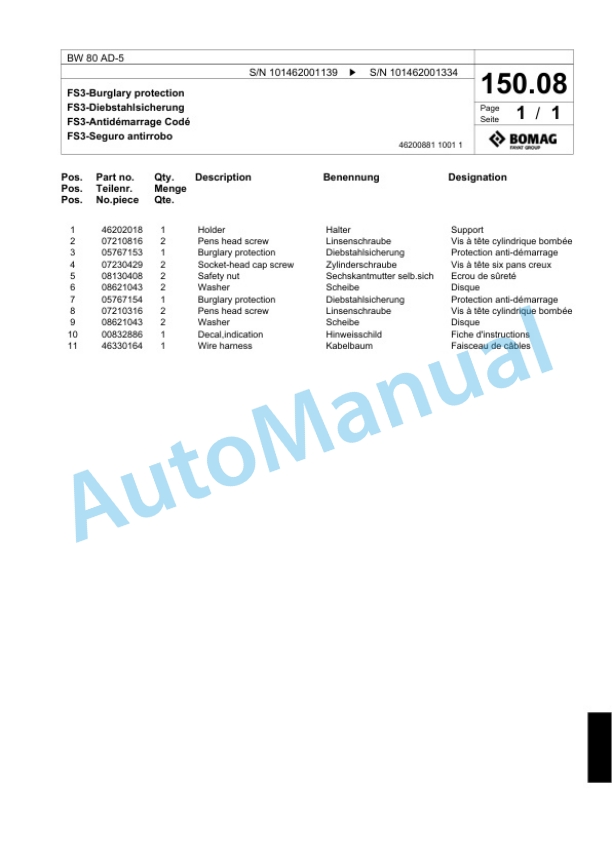 Bomag BW 80 AD-5 Tandem Vibratory Roller Spare Parts Catalogue 00818707 5 Bomag BW 80 AD-5 Tandem Vibratory Roller Spare Parts Catalogue 00818707-5