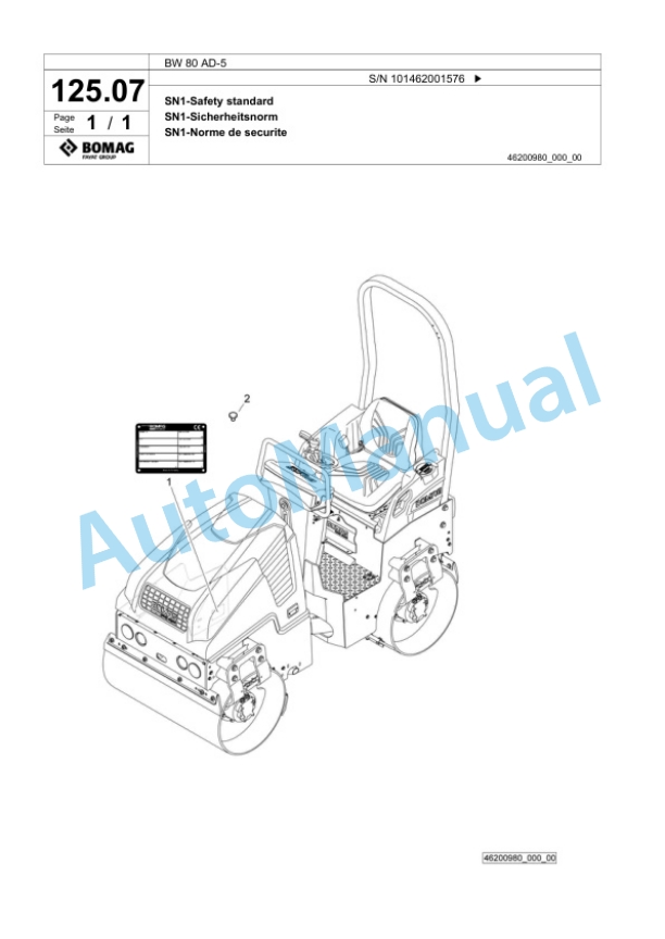 Bomag BW 80 AD-5 Tandem Vibratory Roller Spare Parts Catalogue 00824117 4 Bomag BW 80 AD-5 Tandem Vibratory Roller Spare Parts Catalogue 00824117-4