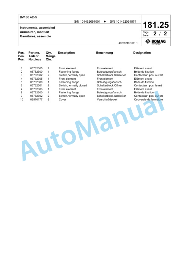Bomag BW 80 AD-5 Tandem Vibratory Roller Spare Parts Catalogue 00825283 5 Bomag BW 80 AD-5 Tandem Vibratory Roller Spare Parts Catalogue 00825283-5