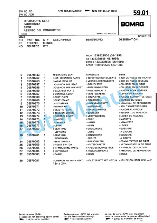 Bomag BW 80 AD, BW 80 ADH Tandem Vibratory Roller Spare Parts Catalogue 00810180 3 Bomag BW 80 AD, BW 80 ADH Tandem Vibratory Roller Spare Parts Catalogue 00810180-3