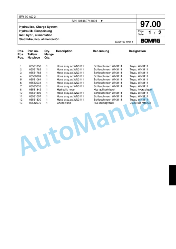 Bomag BW 90 AC-2 Combination Roller Spare Parts Catalogue 00818045 3 Bomag BW 90 AC-2 Combination Roller Spare Parts Catalogue 00818045-3