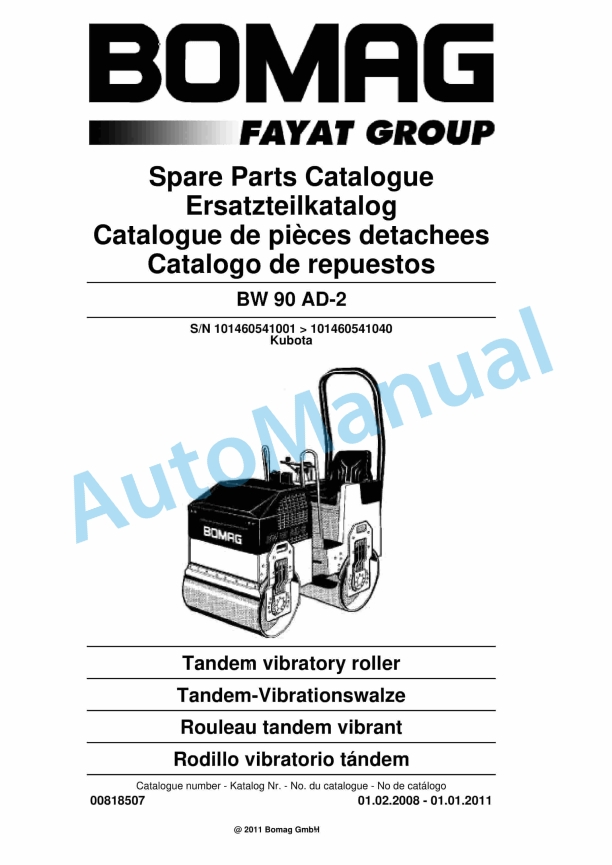 Bomag BW 90 AD-2 Tandem Vibratory Roller Spare Parts Catalogue 00818507