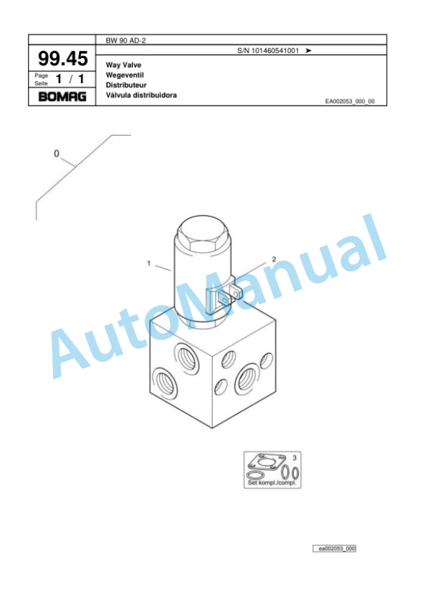 Bomag BW 90 AD-2 Tandem Vibratory Roller Spare Parts Catalogue 00818507-3