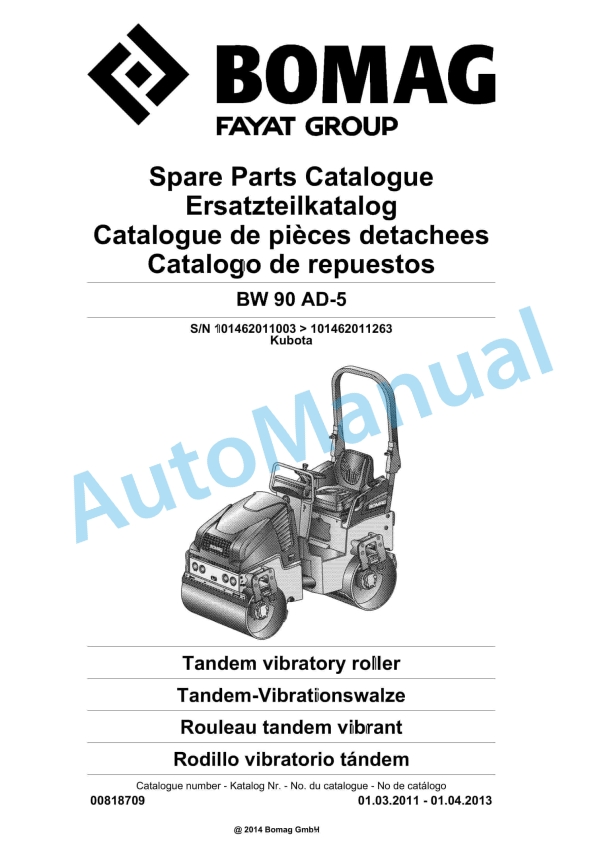 Bomag BW 90 AD-5 Tandem Vibratory Roller Spare Parts Catalogue 00818709 1 Bomag BW 90 AD-5 Tandem Vibratory Roller Spare Parts Catalogue 00818709