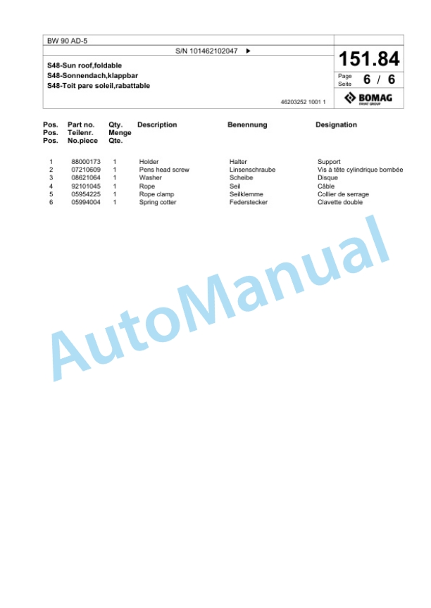 Bomag BW 90 AD-5 Tandem Vibratory Roller Spare Parts Catalogue 00825285 3 Bomag BW 90 AD-5 Tandem Vibratory Roller Spare Parts Catalogue 00825285-3