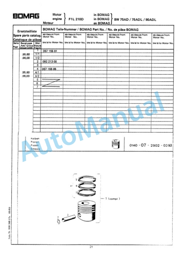 Bomag BW 90 AD, BW 90 ADL Double Vibratory Roller Spare Parts Catalogue 00810770 4 Bomag BW 90 AD, BW 90 ADL Double Vibratory Roller Spare Parts Catalogue 00810770-4