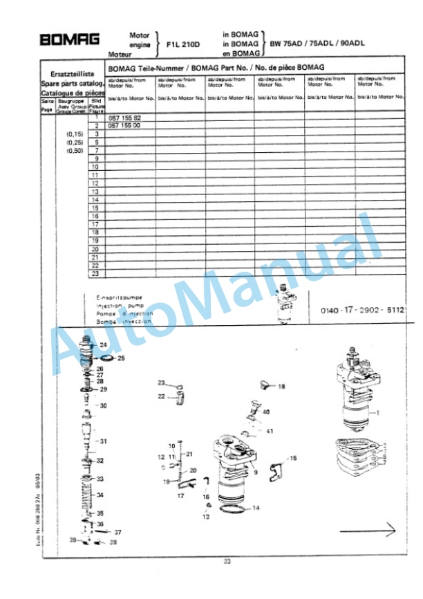 Bomag BW 90 AD, BW 90 ADL Double Vibratory Roller Spare Parts Catalogue 00810770 5 Bomag BW 90 AD, BW 90 ADL Double Vibratory Roller Spare Parts Catalogue 00810770-5