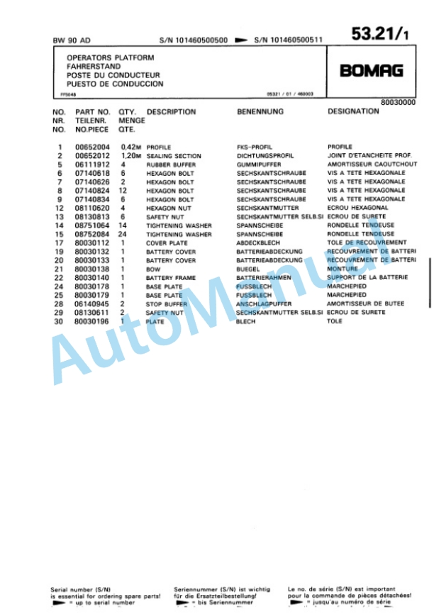 Bomag BW 90 AD Tandem Vibratory Roller Spare Parts Catalogue 00810081 2 Bomag BW 90 AD Tandem Vibratory Roller Spare Parts Catalogue 00810081-2