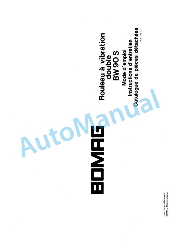 Bomag BW 90 S Double Vibratory Roller Spare Parts Catalogue 00810802 GE 1 Bomag BW 90 S Double Vibratory Roller Spare Parts Catalogue 00810802 GE