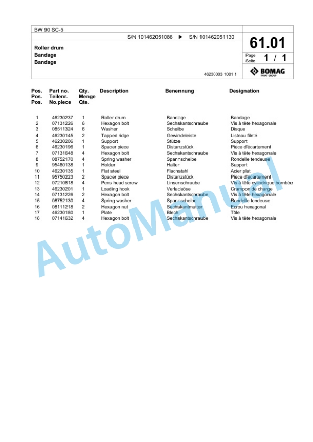 Bomag BW 90 SC-5 Tandem Vibratory Roller Spare Parts Catalogue 00824125 2 Bomag BW 90 SC-5 Tandem Vibratory Roller Spare Parts Catalogue 00824125-2
