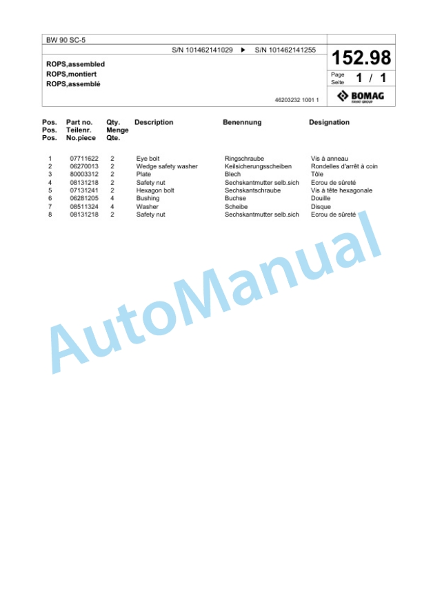Bomag BW 90 SC-5 Tandem Vibratory Roller Spare Parts Catalogue 00825293 4 Bomag BW 90 SC-5 Tandem Vibratory Roller Spare Parts Catalogue 00825293-4