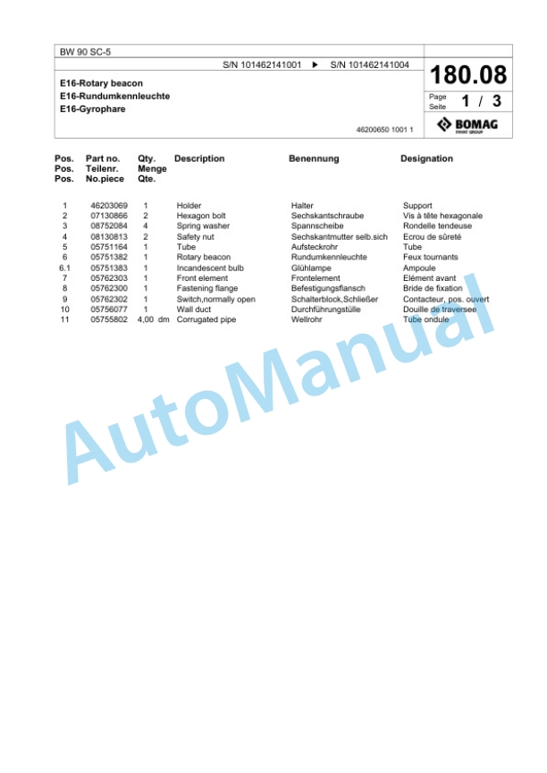 Bomag BW 90 SC-5 Tandem Vibratory Roller Spare Parts Catalogue 00825293 5 Bomag BW 90 SC-5 Tandem Vibratory Roller Spare Parts Catalogue 00825293-5