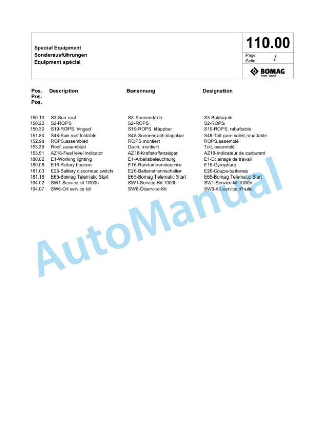 Bomag BW 90 SL-5 CC Tandem Vibratory Roller Spare Parts Catalogue 00826783 5 Bomag BW 90 SL-5 CC Tandem Vibratory Roller Spare Parts Catalogue 00826783-5
