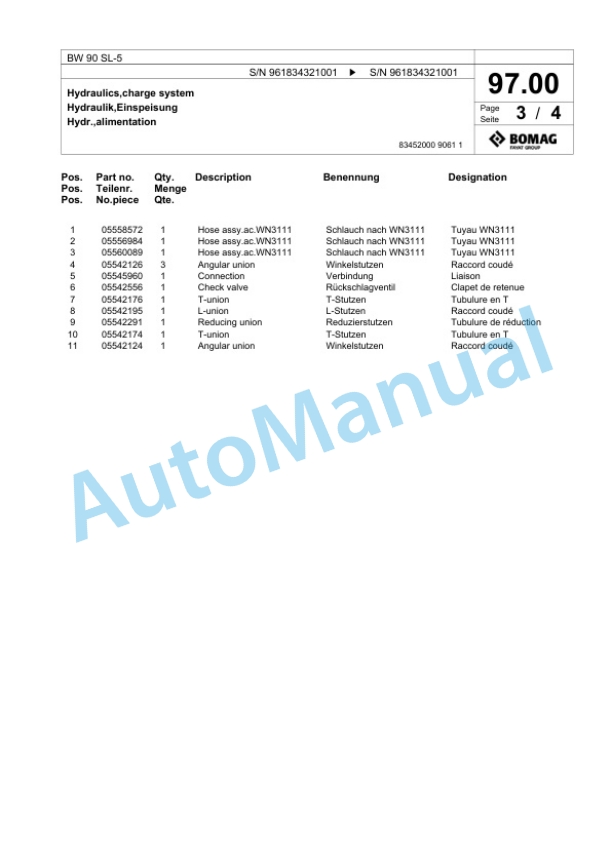 Bomag BW 90 SL-5 Tandem Vibratory Roller Spare Parts Catalogue 00826551 4 Bomag BW 90 SL-5 Tandem Vibratory Roller Spare Parts Catalogue 00826551-4