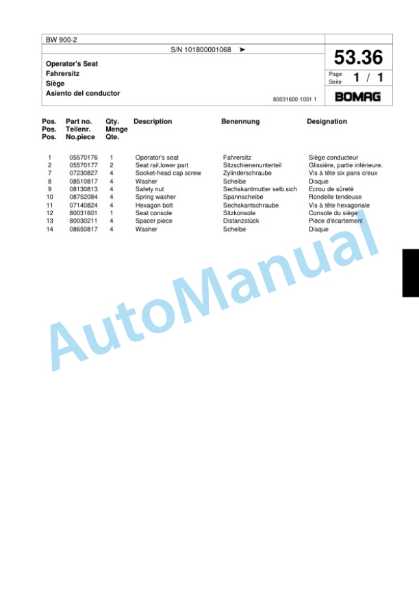 Bomag BW 900-2 Tandem Vibratory Roller Spare Parts Catalogue 00817597 2 Bomag BW 900-2 Tandem Vibratory Roller Spare Parts Catalogue 00817597-2