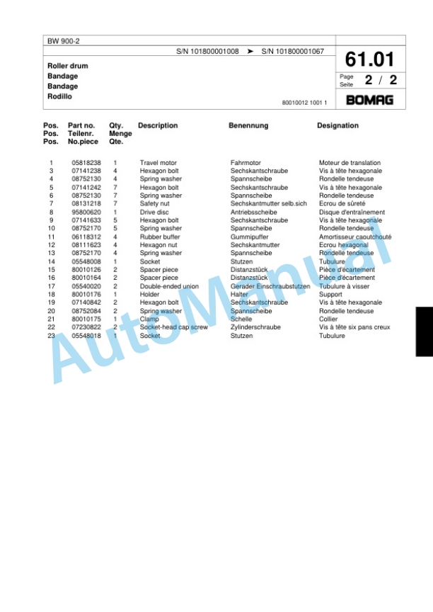 Bomag BW 900-2 Tandem Vibratory Roller Spare Parts Catalogue 00817597 3 Bomag BW 900-2 Tandem Vibratory Roller Spare Parts Catalogue 00817597-3