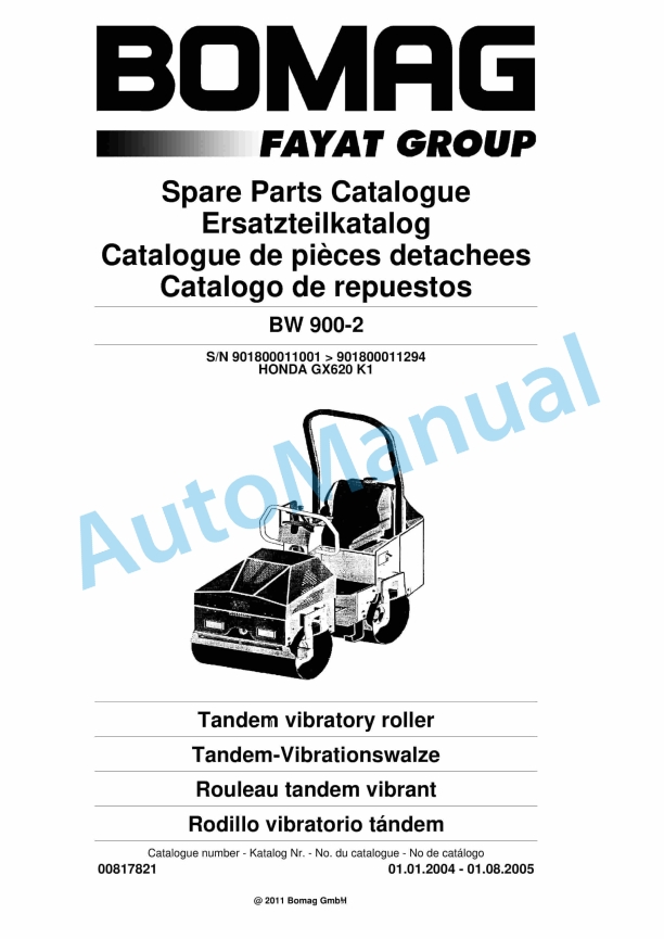 Bomag BW 900-4 Tandem Vibratory Roller Spare Parts Catalogue 00817821