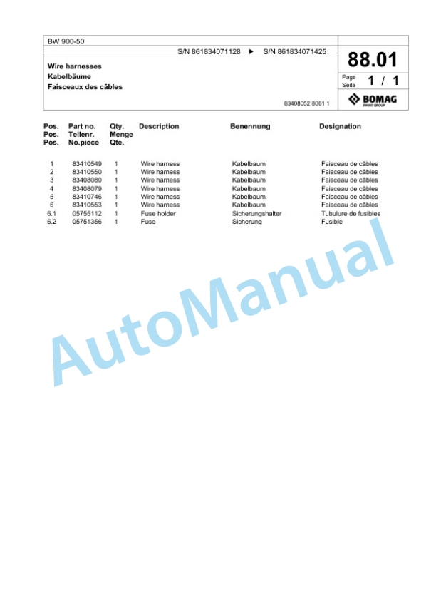 Bomag BW 900-50 Tandem Vibratory Roller Spare Parts Catalogue 00818921 4 Bomag BW 900-50 Tandem Vibratory Roller Spare Parts Catalogue 00818921-4