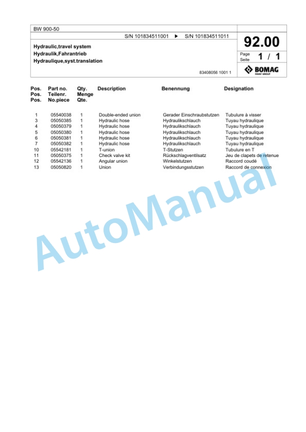 Bomag BW 900-50 Tandem Vibratory Roller Spare Parts Catalogue 00825617 5 Bomag BW 900-50 Tandem Vibratory Roller Spare Parts Catalogue 00825617-5