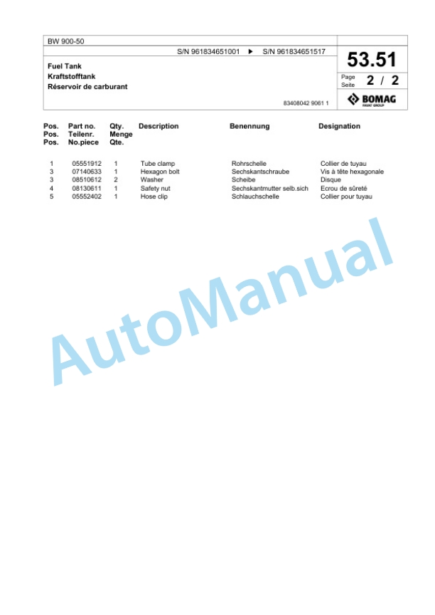Bomag BW 900-50 Tandem Vibratory Roller Spare Parts Catalogue 00826539 2 Bomag BW 900-50 Tandem Vibratory Roller Spare Parts Catalogue 00826539-2