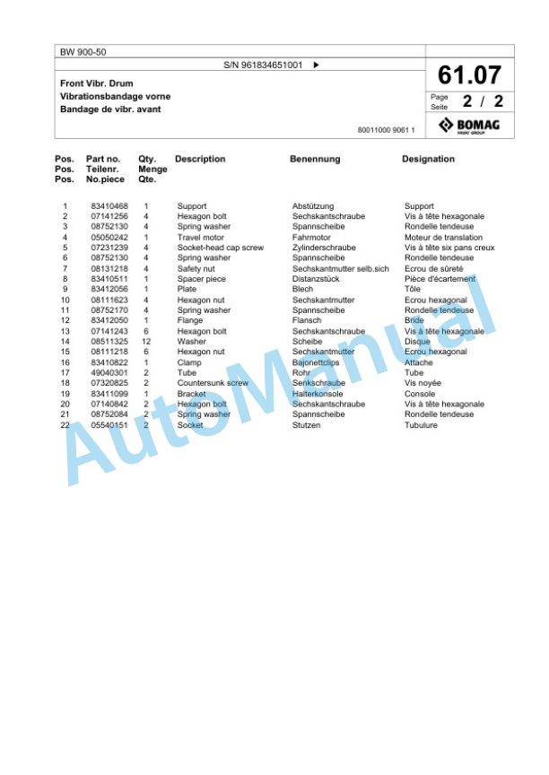 Bomag BW 900-50 Tandem Vibratory Roller Spare Parts Catalogue 00826539 3 Bomag BW 900-50 Tandem Vibratory Roller Spare Parts Catalogue 00826539-3