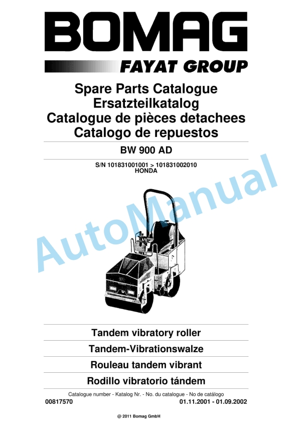 Bomag BW 900 AD Tandem Vibratory Roller Spare Parts Catalogue 00817570 1 Bomag BW 900 AD Tandem Vibratory Roller Spare Parts Catalogue 00817570