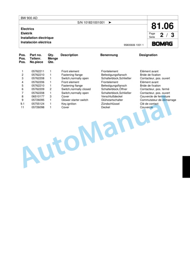 Bomag BW 900 AD Tandem Vibratory Roller Spare Parts Catalogue 00817570 4 Bomag BW 900 AD Tandem Vibratory Roller Spare Parts Catalogue 00817570-4