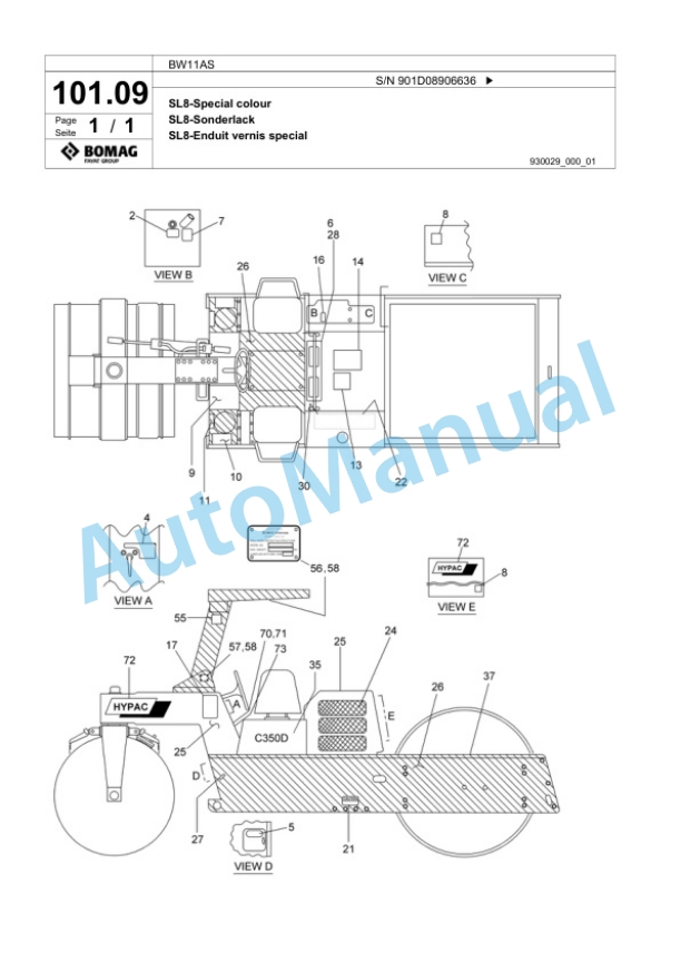 Bomag BW11AS Steel Wheel Roller Spare Parts Catalogue 00817891 5 Bomag BW11AS Steel Wheel Roller Spare Parts Catalogue 00817891-5