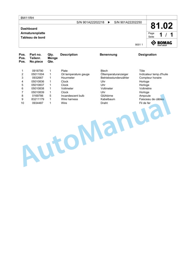 Bomag BW11RH Pneumatic Tyred Roller Spare Parts Catalogue 00817893 2 Bomag BW11RH Pneumatic Tyred Roller Spare Parts Catalogue 00817893-2