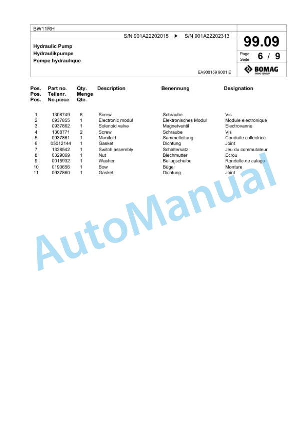 Bomag BW11RH Pneumatic Tyred Roller Spare Parts Catalogue 00817893 4 Bomag BW11RH Pneumatic Tyred Roller Spare Parts Catalogue 00817893-4