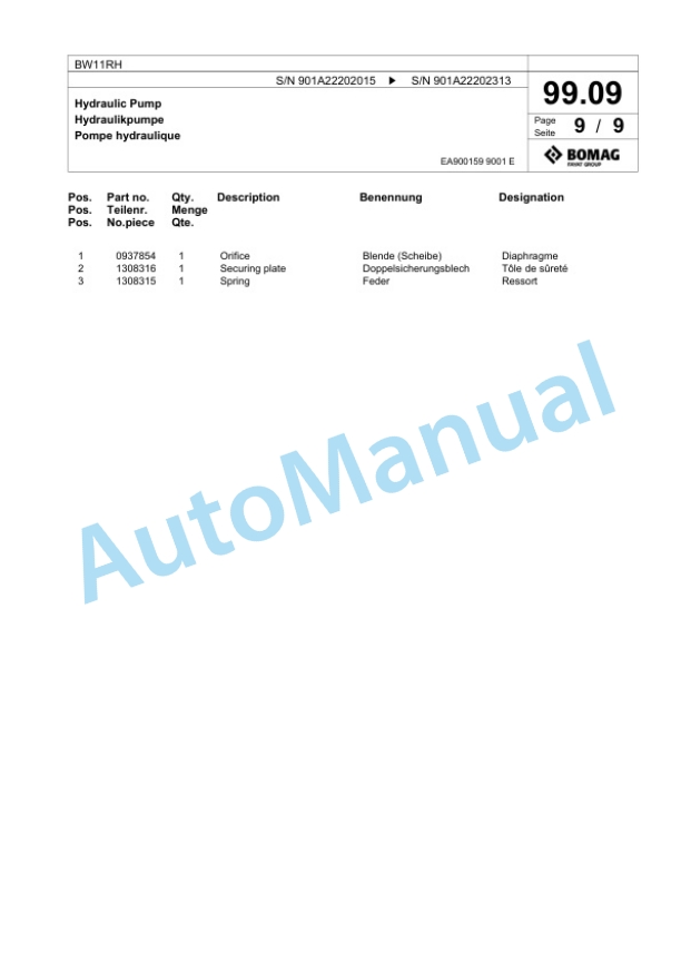Bomag BW11RH Pneumatic Tyred Roller Spare Parts Catalogue 00817893 5 Bomag BW11RH Pneumatic Tyred Roller Spare Parts Catalogue 00817893-5