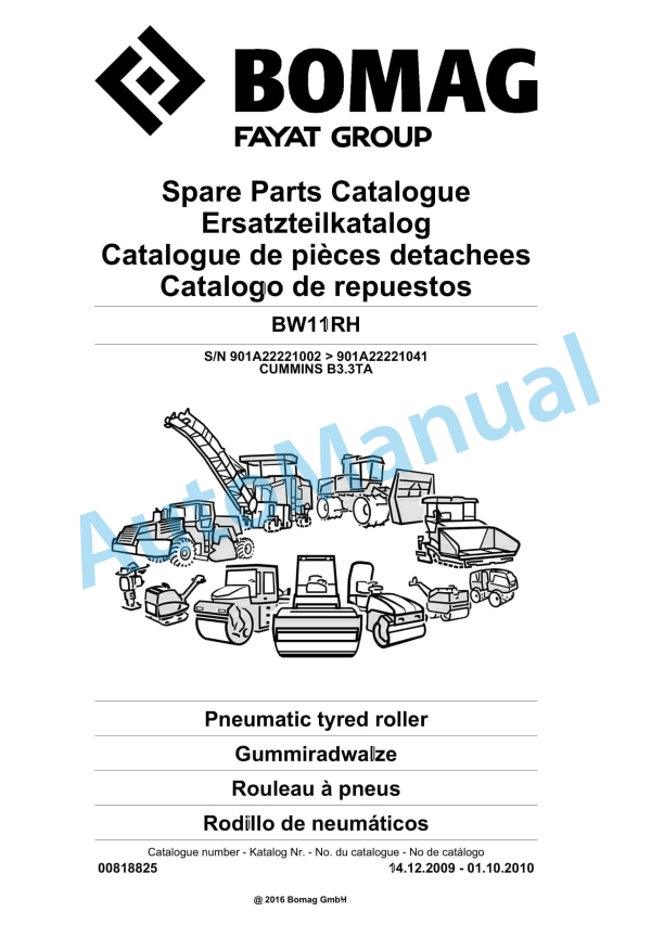Bomag BW11RH Pneumatic Tyred Roller Spare Parts Catalogue 00818825