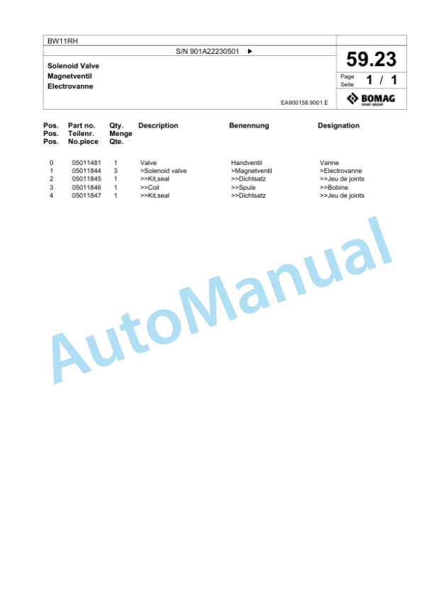 Bomag BW11RH Pneumatic Tyred Roller Spare Parts Catalogue 00818879 2 Bomag BW11RH Pneumatic Tyred Roller Spare Parts Catalogue 00818879-2