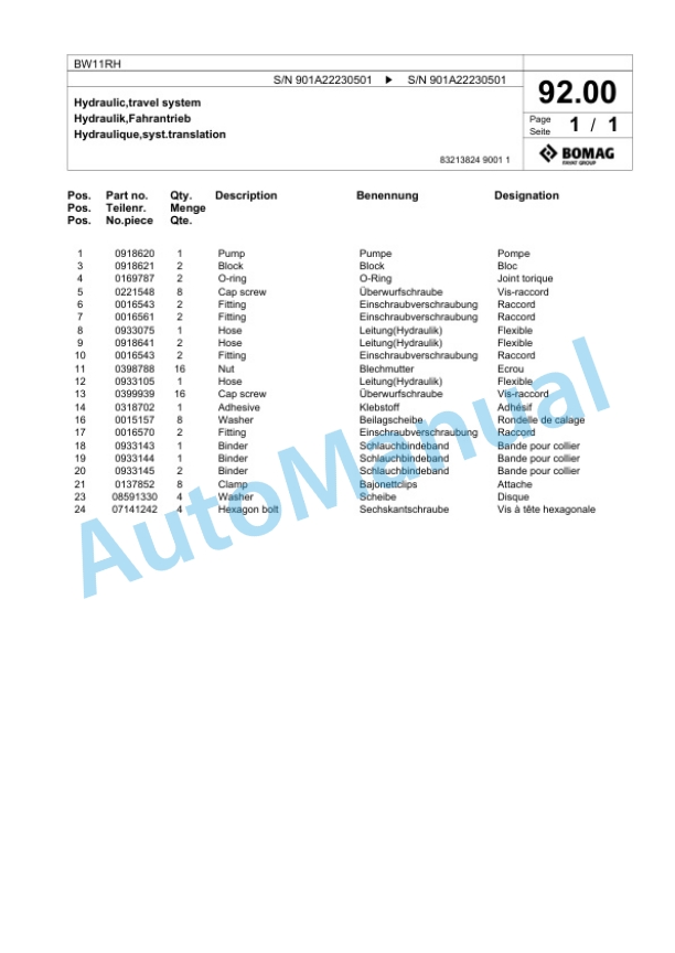 Bomag BW11RH Pneumatic Tyred Roller Spare Parts Catalogue 00818879 3 Bomag BW11RH Pneumatic Tyred Roller Spare Parts Catalogue 00818879-3
