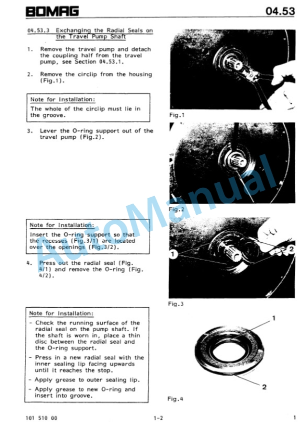 Bomag BW141 to BW171 PD Single Drum Wheel Drive Vibratory Roller Repair Instructions 00819084-2