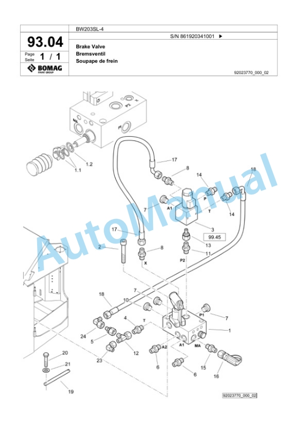 Bomag BW203SL-4 Tandem Vibratory Roller Spare Parts Catalogue 00825959 5 Bomag BW203SL-4 Tandem Vibratory Roller Spare Parts Catalogue 00825959-5