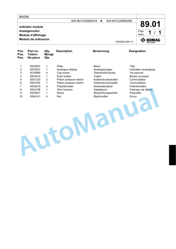 Bomag BW266 Tandem Vibratory Roller Spare Parts Catalogue 00817895 5 Bomag BW266 Tandem Vibratory Roller Spare Parts Catalogue 00817895-5