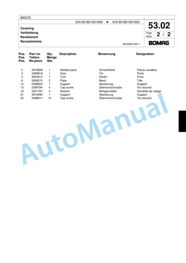 Bomag BW278 Tandem Vibratory Roller Spare Parts Catalogue 00817897 2 Bomag BW278 Tandem Vibratory Roller Spare Parts Catalogue 00817897-2