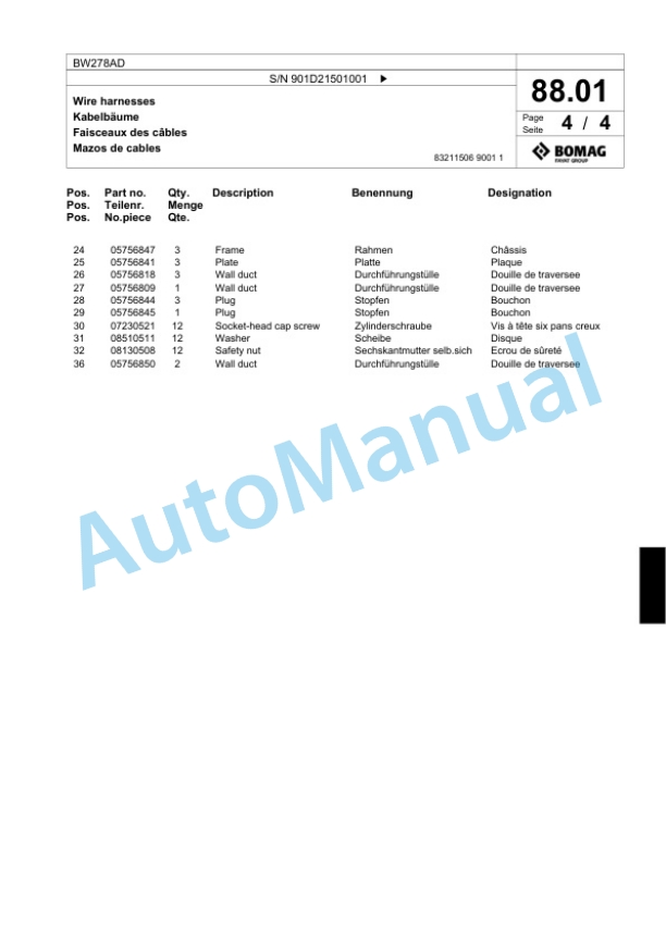 Bomag BW278AD Tandem Vibratory Roller Spare Parts Catalogue 00818531 3 Bomag BW278AD Tandem Vibratory Roller Spare Parts Catalogue 00818531-3