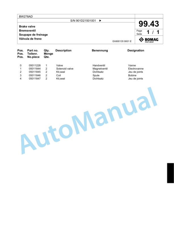 Bomag BW278AD Tandem Vibratory Roller Spare Parts Catalogue 00818531 5 Bomag BW278AD Tandem Vibratory Roller Spare Parts Catalogue 00818531-5